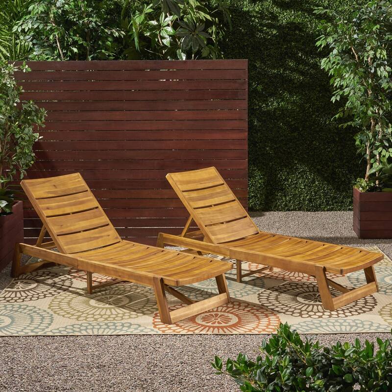 Acacia Wood Chaise Lounges Set Outdoor Decor