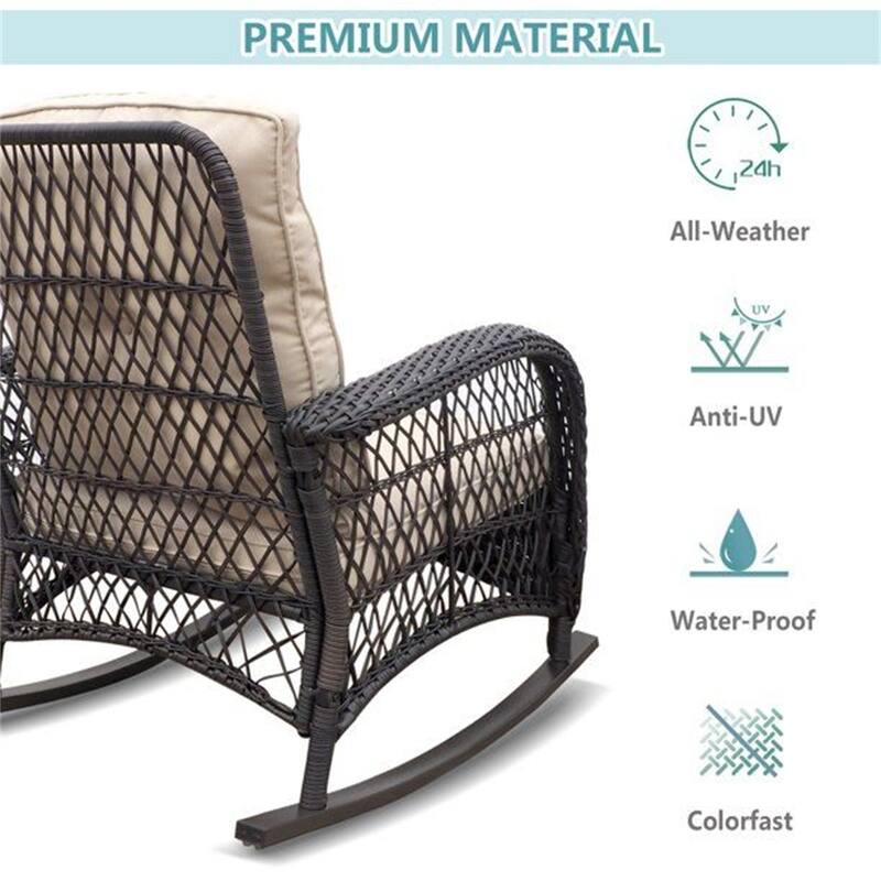 Outdoor Wicker Rocking Chair,Patio Rattan Rocker Chair w/Soft Cushions