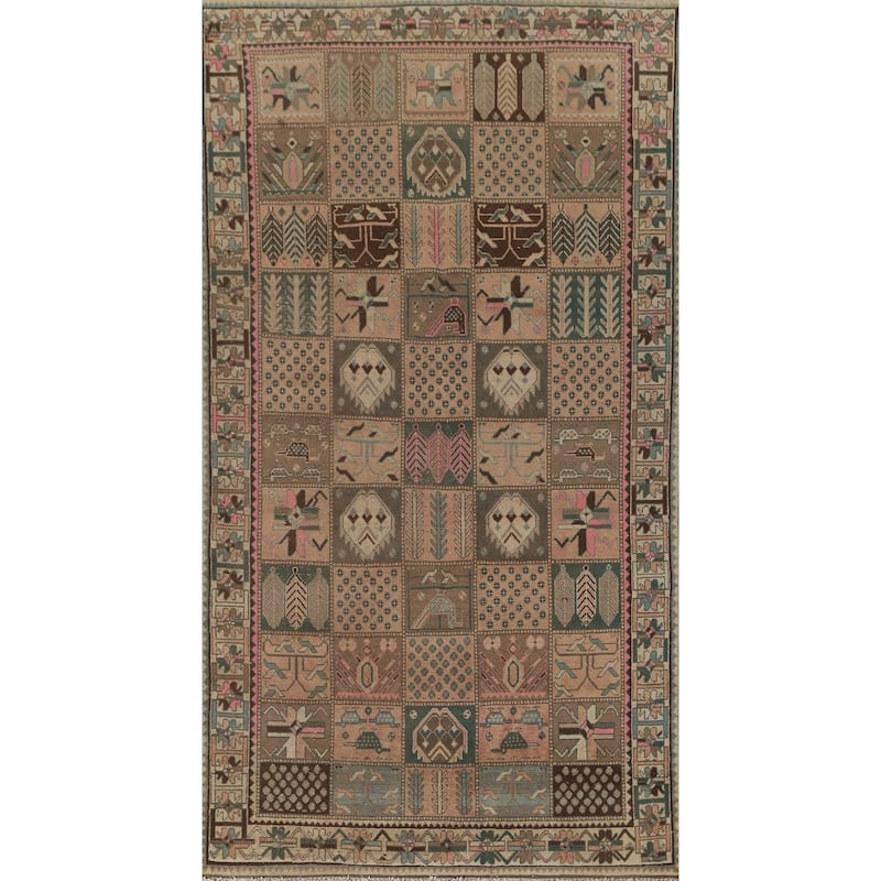 Garden Design Bakhtiari Persian Vintage Rug Hand-Knotted Wool Carpet - 4'10" x 9'2"