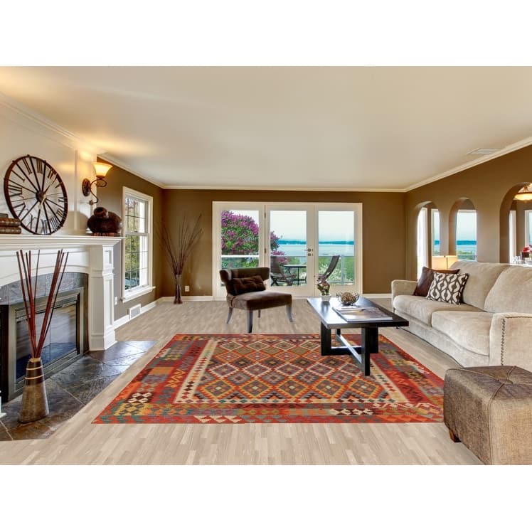 Kilim Oriental Area Rug Hand-Woven Wool Carpet - 8'2" x 9'8"