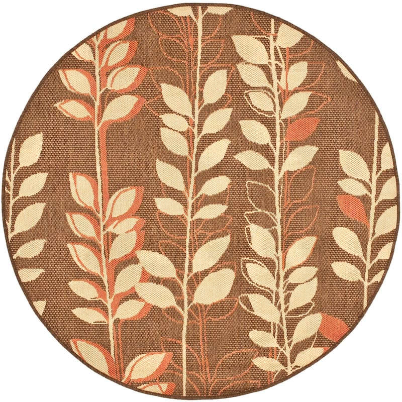 SAFAVIEH Courtyard Ergul Indoor/ Outdoor Waterproof Rug - 6'7" Round - Brown Natural/Terracotta