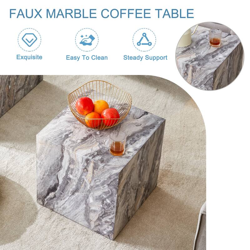 GDFStudio Thalassine Wood Coffee Table with Sleek Marble-Textured
