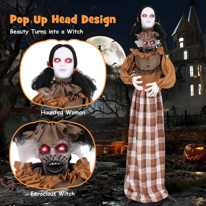 Costway Halloween Animatronics with Red Light Up Eyes Motion & Sound - See Details