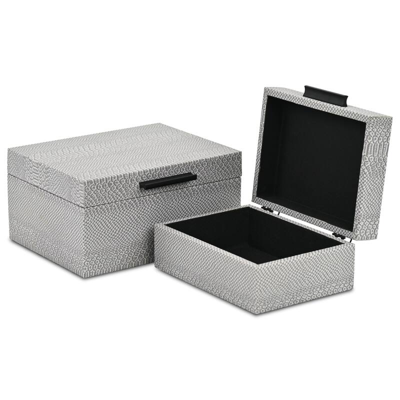 Anouk Set of 2 Rectangular Decorative Storage Boxes - Gray Faux Snakeskin - N/A
