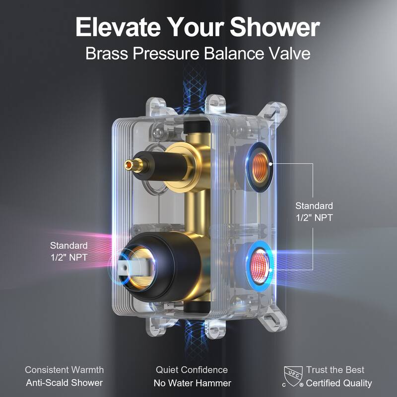 GRANDJOY 2-Spray Concealed Rain Shower System with Handheld, Wall-Mount Modern Design