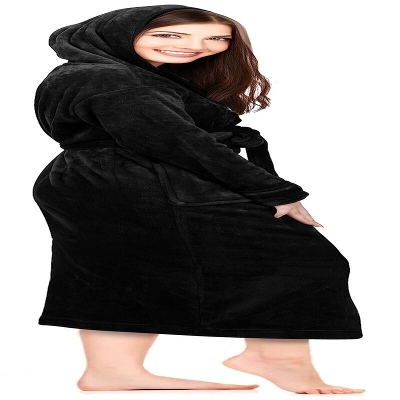 Women's Fleece Hooded Bathrobe Plush