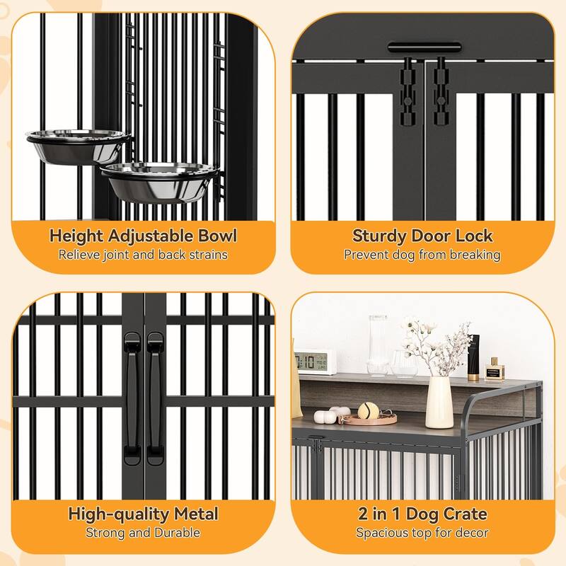 Dog Crate with Wheels, Adjustable Feeder, Storage Shelf, Table Top