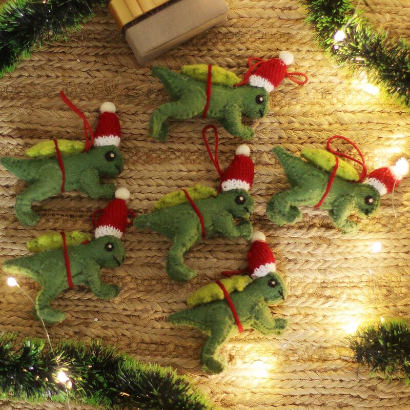 Novica Handmade Dashing Dinos Wool Felt Ornaments (Set Of 6)