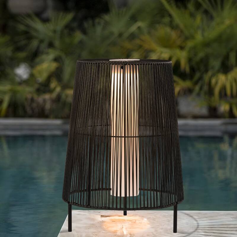 2-Pack Outdoor Rattan Solar Light Patio Floor Lamp - Black