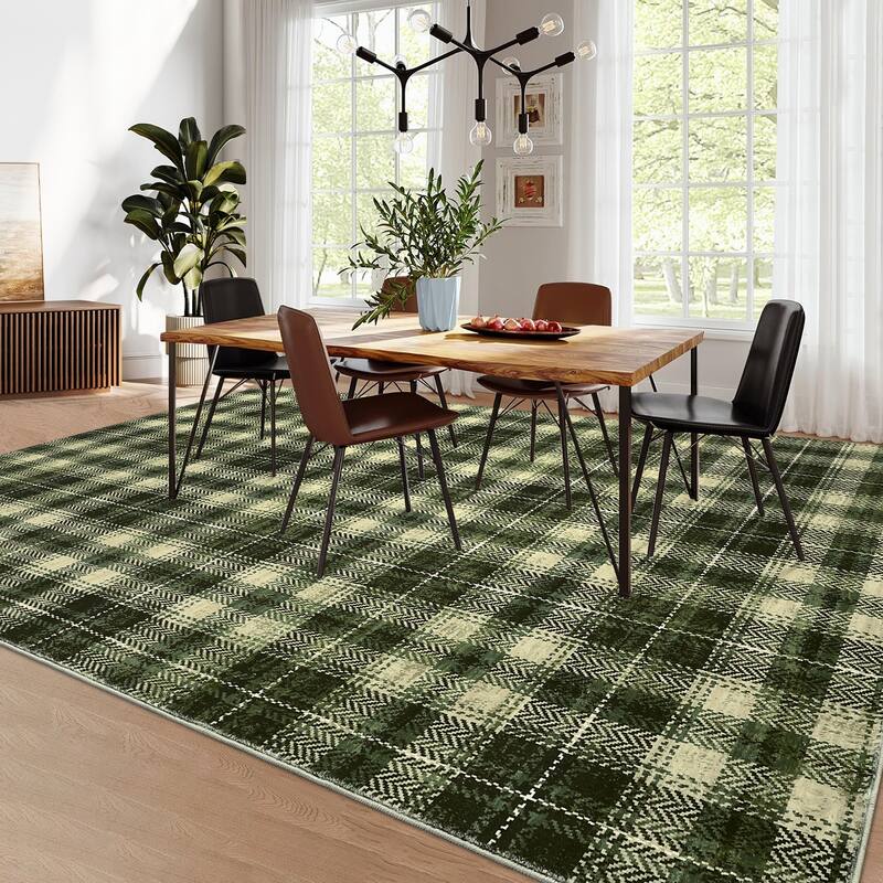 Garvee Earthy Plaid Soft Low Pile Foldable Area Rug