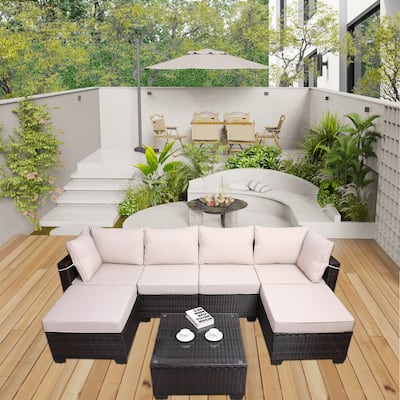 PE Rattan Wicker Garden Patio Furniture Set (7 Pieces)