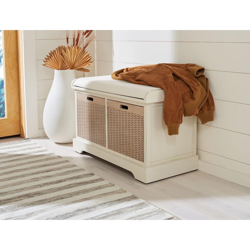 SAFAVIEH Landers 2-Drawer with Cushion Storage Bench - 32.3" W x 15" L x 19" H