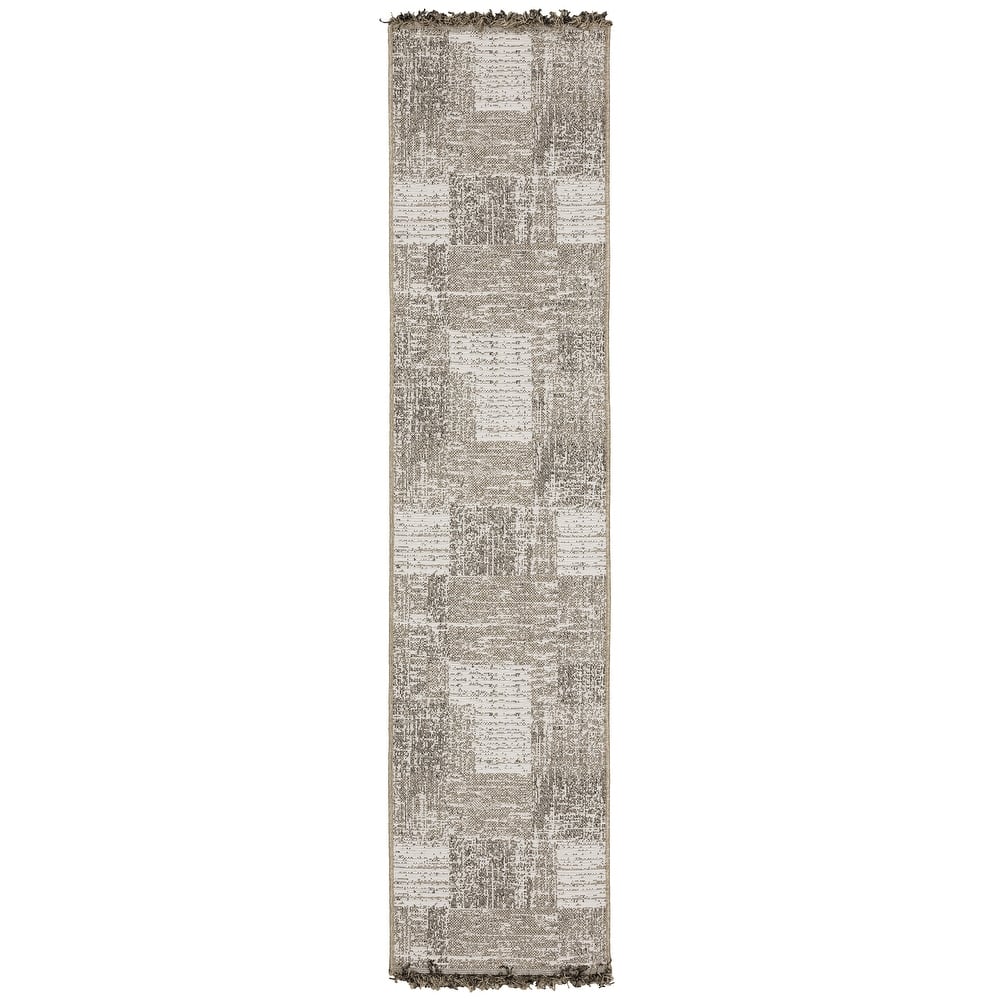Style Haven Grayton Textured Geometric Beige/ Black Indoor-Outdoor Fringe Edge Rug