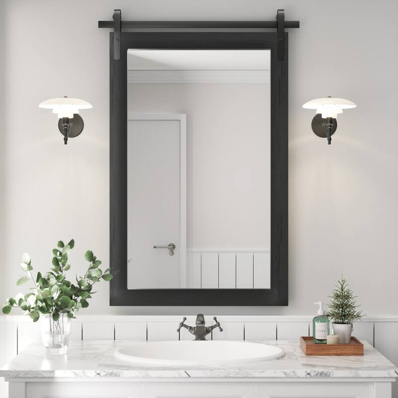 Rural Style Wall Mirrors Farmhouse Bathroom Mirrors Barn Mirror Vanity Mirror with Wood Framed(1 Piece) - 24 X 36 INCHES - Black