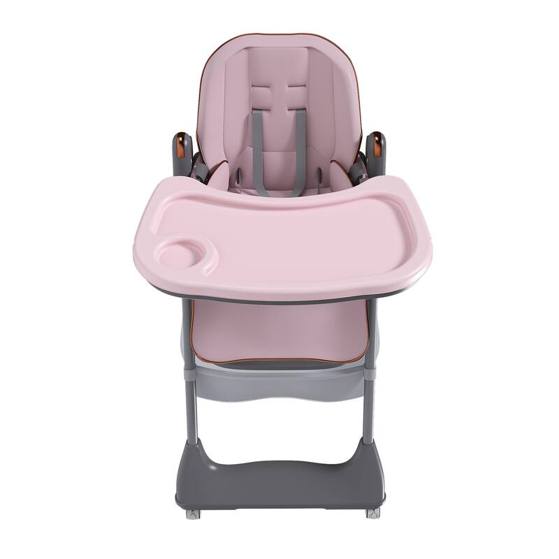 Portable Adjustable Baby High Chair, Infant Feeding Seat with Safety Belt, Silent Lockable Wheels & Easy-Clean, 0-6 Years