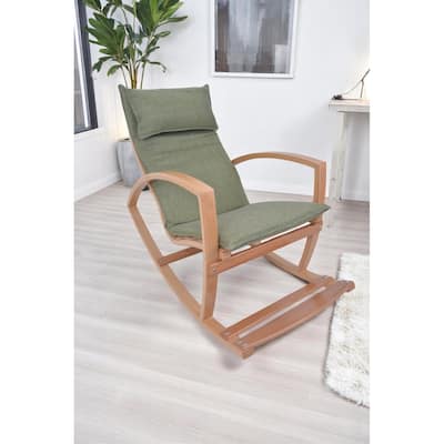 Modern Rocking Chair, Modern Accent Rocker Armchair With Wooden Frame, Upholstered High Back Wooden Rocking Chair