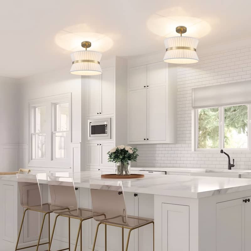 Starsky 2-Light White Fabric Modern Drum Chandelier