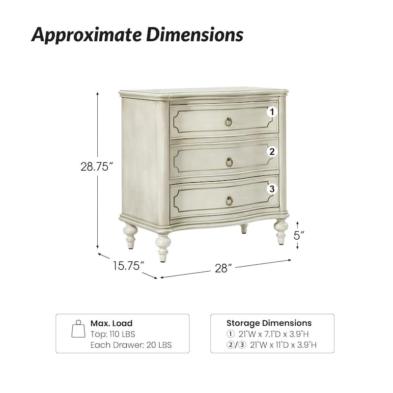 Alois Traditional 3-Drawer Nightstand with Solid Wood Spindle Legs by HULALA HOME