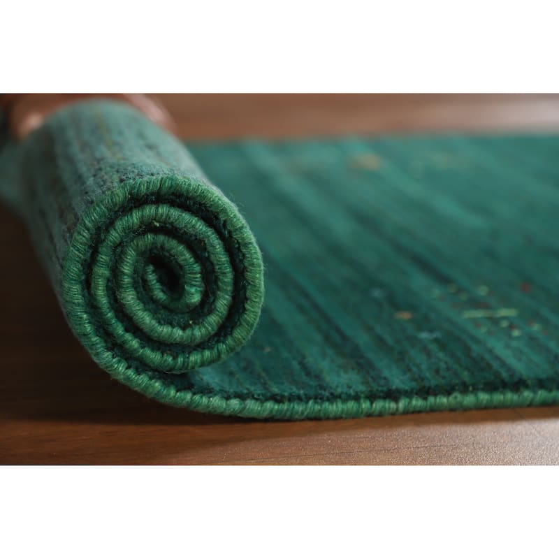 Tribal Green Gabbeh Indian Runner Rug Handmade Wool Carpet - 2'6" x 9'9"
