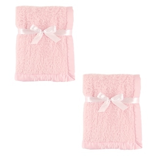 Hudson Baby Infant Girl Faux Shearling Plush Blanket with Satin Binding, Pink 2-Piece, One Size - Pink 2-Piece - One Size