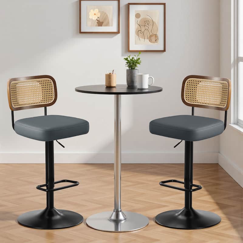 Adjustable Height Swivel Bar Stools with Back and Footrest - 17.7"W x 15.75"D x 35"-42.9"H