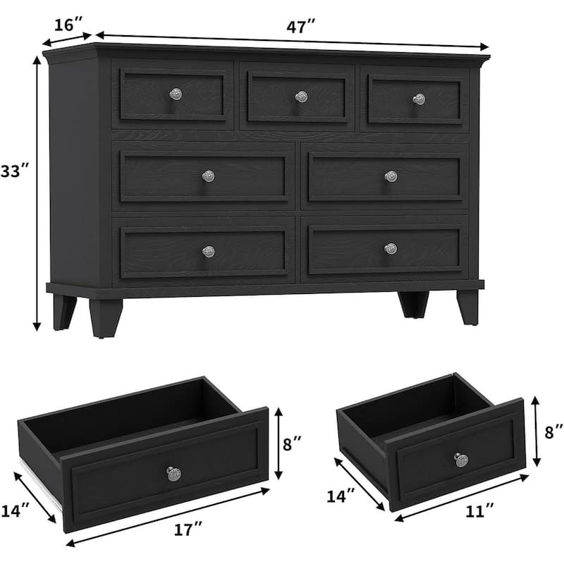 7 Drawer Dresser, Wooden Storage Chest of Drawers for Bedroom, Living Room, Hallway