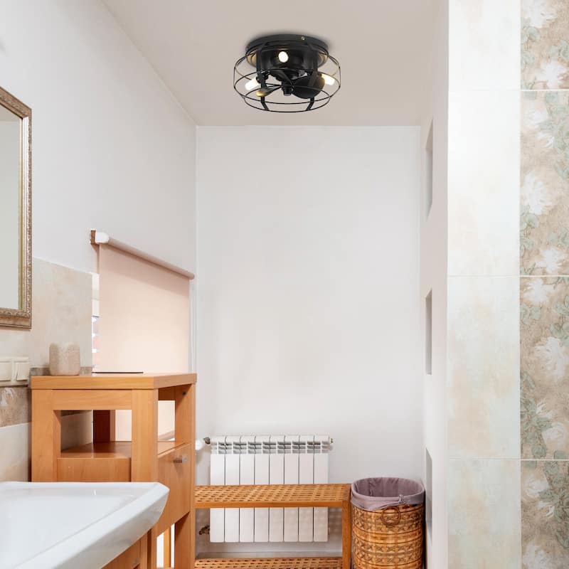 12" 3-Blade 3-Light Black Cage Ceiling Fan with Light