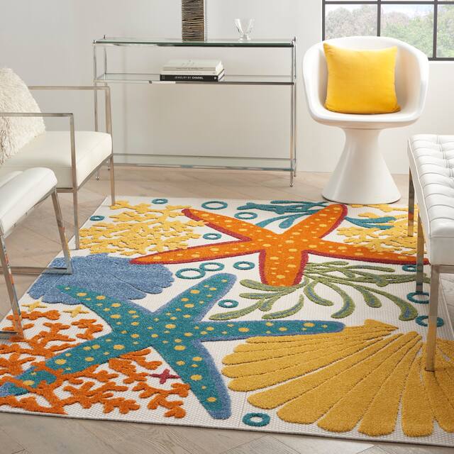Nourison Aloha Coastal Beach Starfish Indoor/Outdoor Area Rug