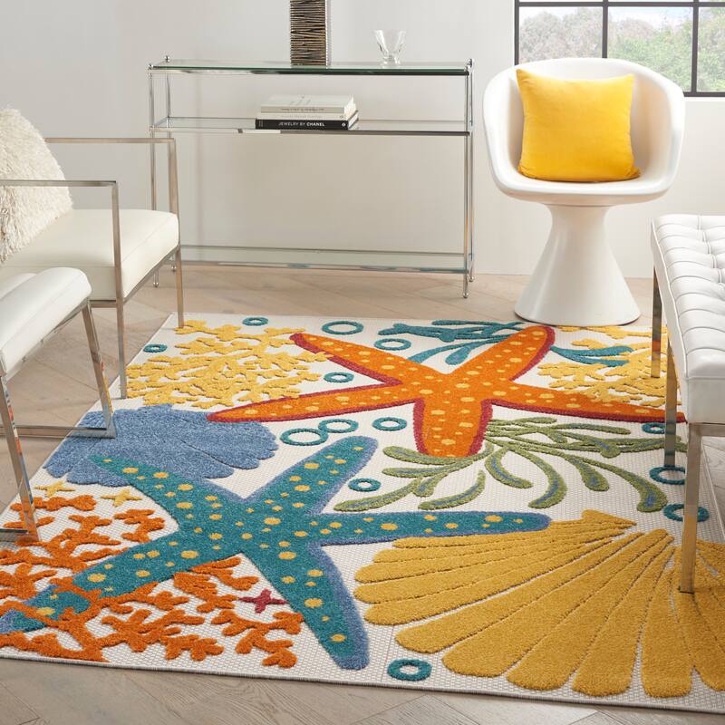 Nourison Aloha Coastal Beach Starfish Indoor/Outdoor Area Rug