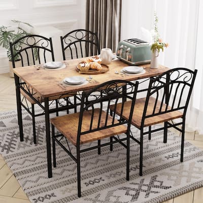Farmhouse Kitchen Dining Table Set, with 4 Chairs