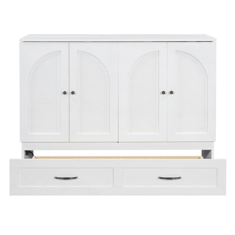 Full/Queen Size Murphy Bed Wall Bed with a Large Drawer, Wooden Space Savig Murphy Cabinet Bed, Folding Murphy Bed Chest