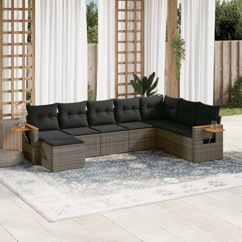 vidaXL Garden Sofa Set Grey PE rattan Large Adjustable Feet - 21.7 x 21.7 x 14.6