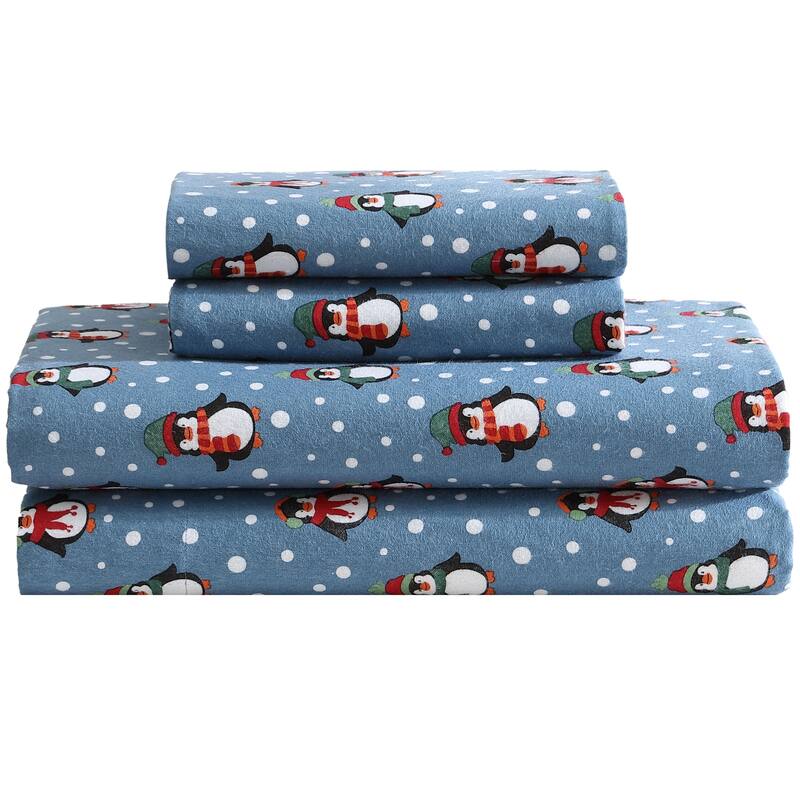Holiday Flannel Sheet Set - PENGUINS - KING