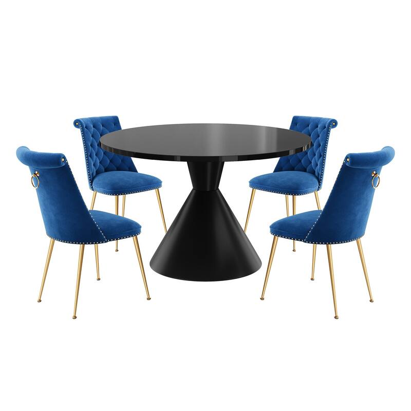 48" Light Luxury Black High Gloss Large Countertop Dining Table with Velvet Dining Chair Set