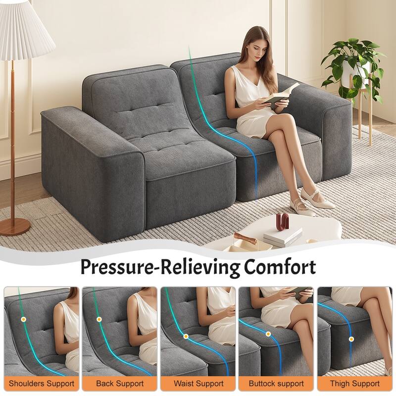 83.6 Inch Modular Sectional Sofa, 3 Seater Tufted Chenille Couch with Deep Seat, No Assembly Modern Sofa