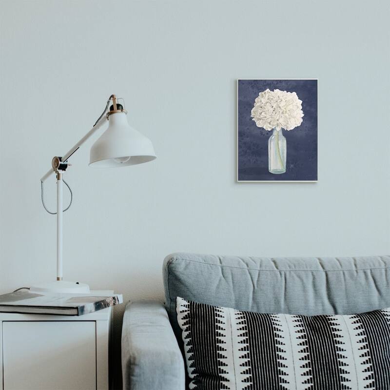 Stupell White Floral Bouquet in Bottle Blue Painting Wood Wall Art