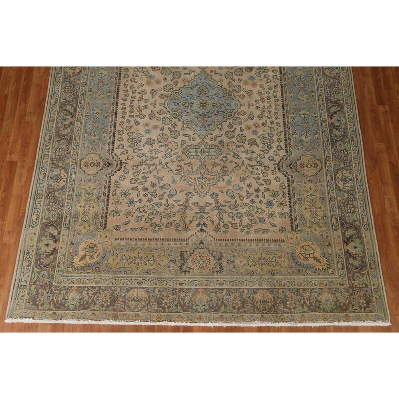 Hand Knotted Oriental 100% Wool Carpet Traditional Floral Brown Tabriz Area Rug - 11' 7'' X 8' 3''