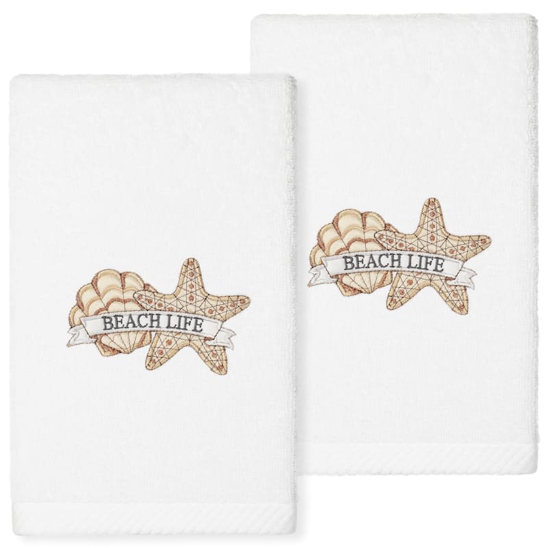 Authentic Hotel and Spa Beach Life - Embroidered Luxury 100% Turkish Cotton Hand Towels (Set of 2)