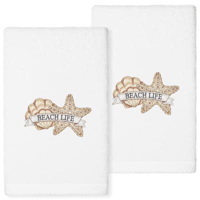 Authentic Hotel and Spa Beach Life - Embroidered Luxury 100% Turkish Cotton Hand Towels (Set of 2)