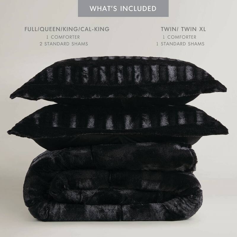 3 PCS Full/Queen Solid Faux Fur Comforter Mini Set Black