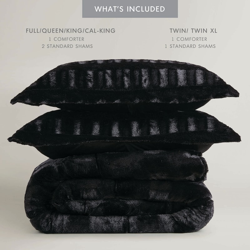 3 PCS King/Cal King Solid Faux Fur Comforter Mini Set Black