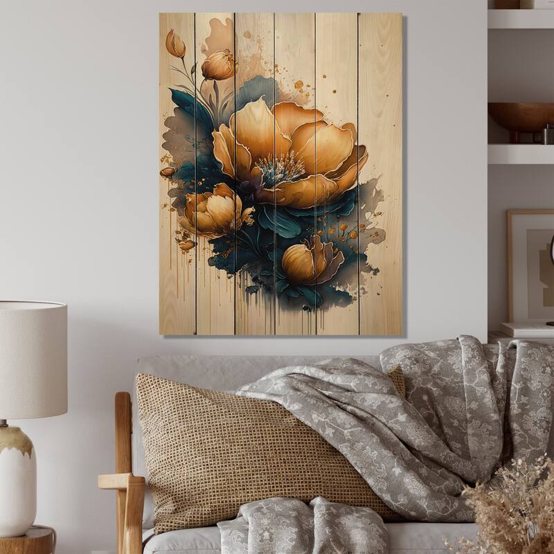 Designart 'Orange And Blue Crocus Flowers I' Floral Crocus Wood Wall Art - Natural Pine Wood