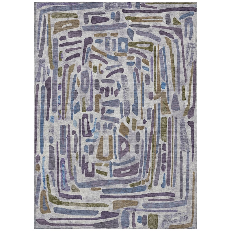 Machine Washable Indoor/ Outdoor Global Geo Chantille Rug