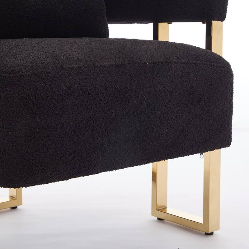 Teddy Fleece Modern Accent Chair with Gold Metal Legs and High-Rebound Cushion