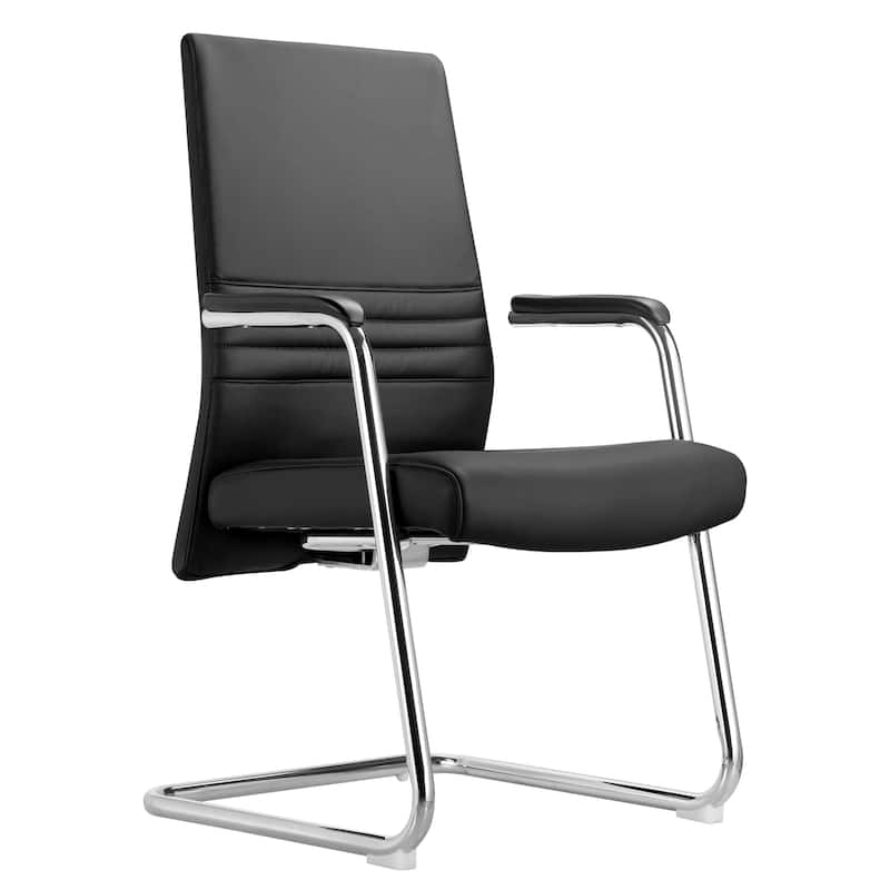 LeisureMod Aleen Office Chair with Upholstered Seat and Metal Armrest - Black