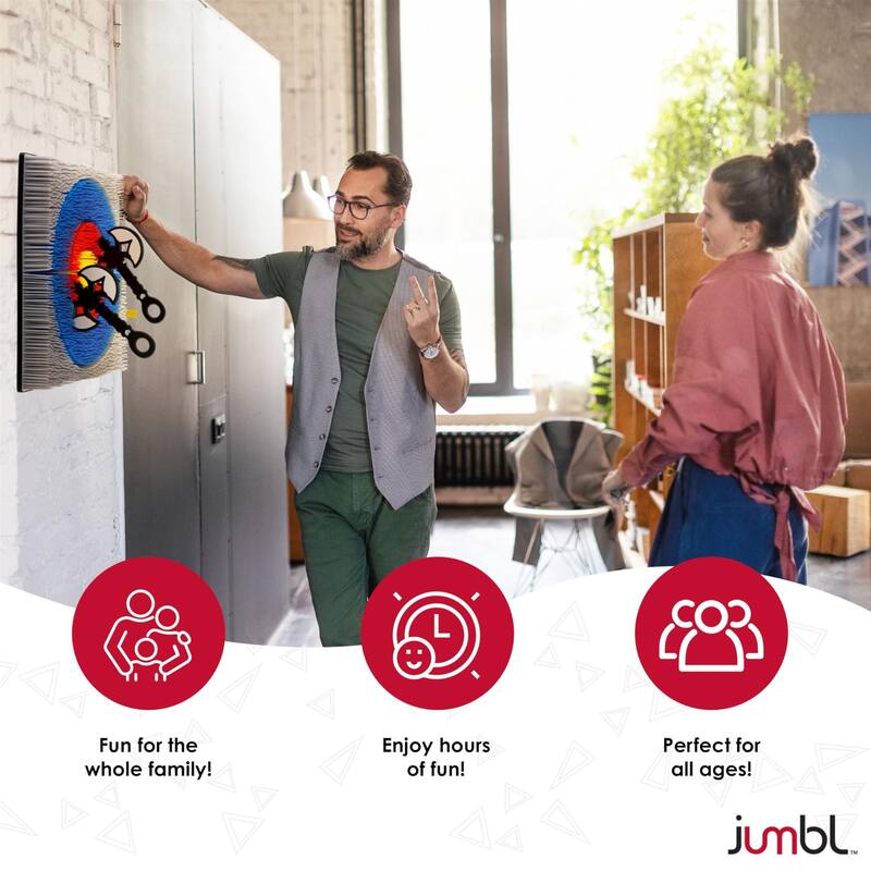 Jumbl Wall-Mounted Foam Axe Throwing Game with Bristle Target & Mount Kit - Multicolor