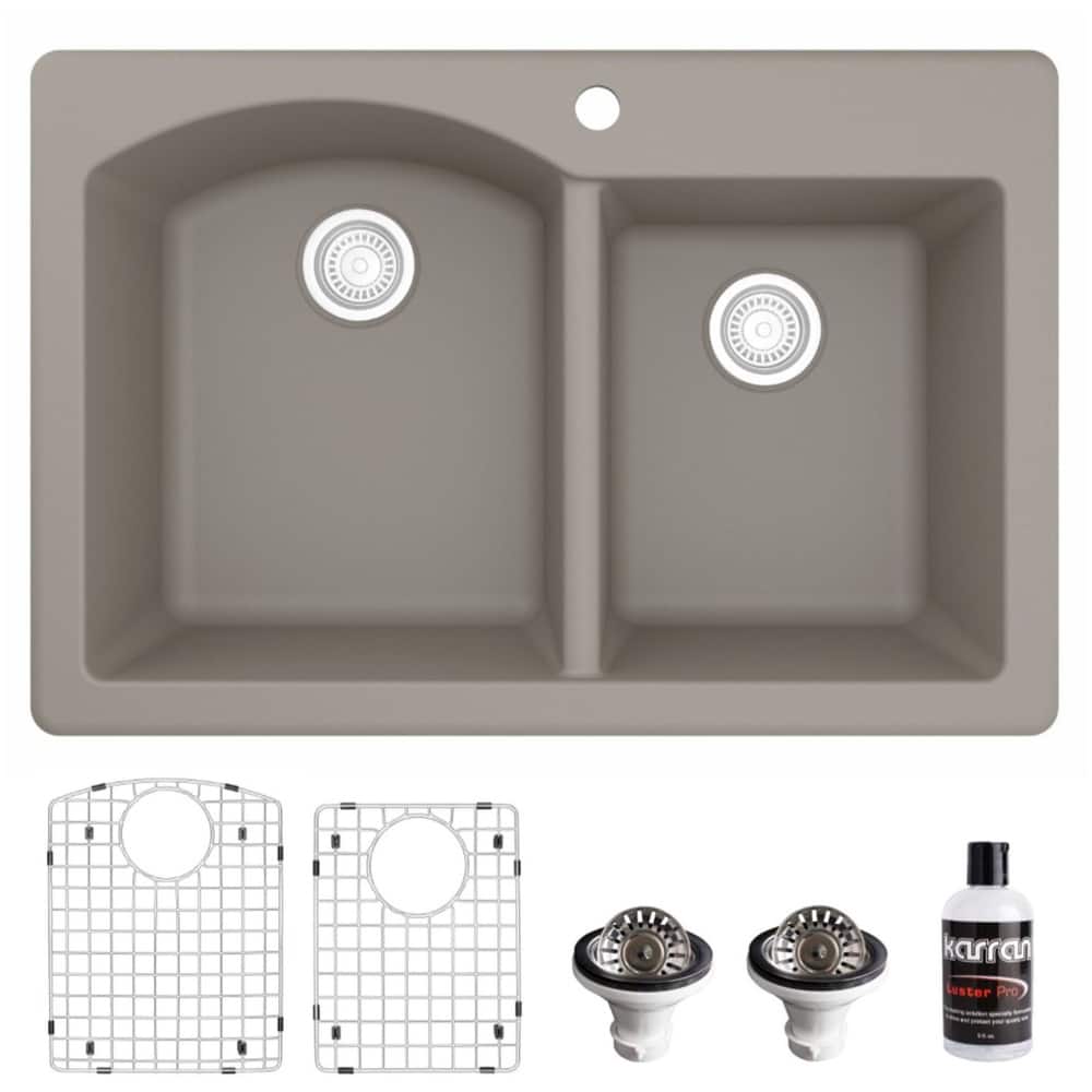 Karran USA QT-610-PK1 Quartz QT 33" Drop In Double Basin Quartz