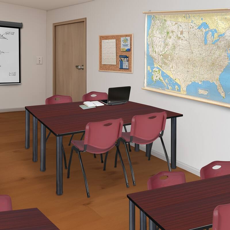 60" x 24" Kee Training Table- Mahogany/ Black & 2 'M' Stack Chairs- Burgundy