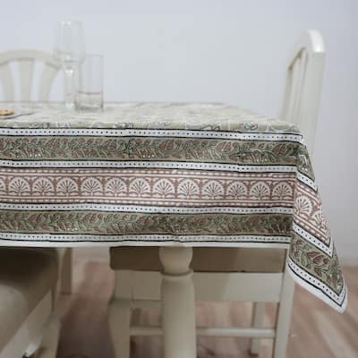 Fabdivine Floral Cotton Table Cover or Cloth Handmade Block Print for Dining & Home Décor Accent