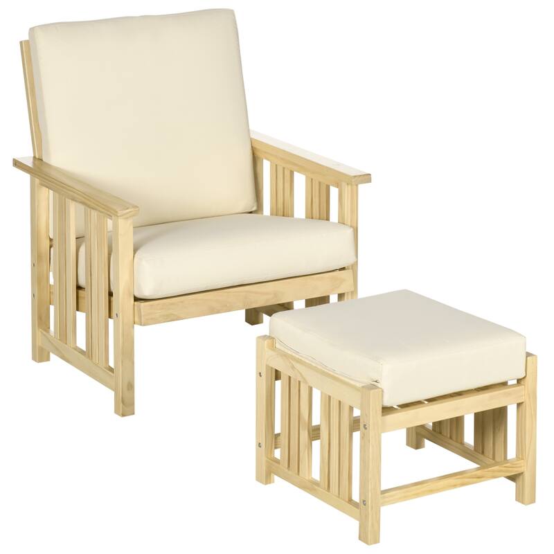 2-Piece Porch Furniture Set,Patio Cushioned Chair with Ottoman, Sofa Chair with Footrest